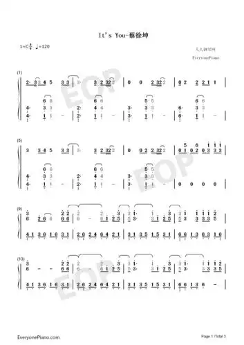 itsyou蔡徐坤双手简谱预览1