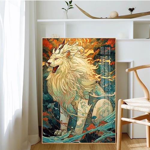 山海经神兽白泽钻石画满钻客厅卧室十字绣2024新款砖石贴画带框5d