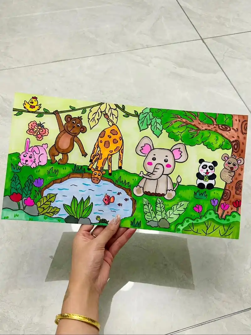 动物园/儿童画.附过程图#绘画过程分享 #一起学画画 - 抖音