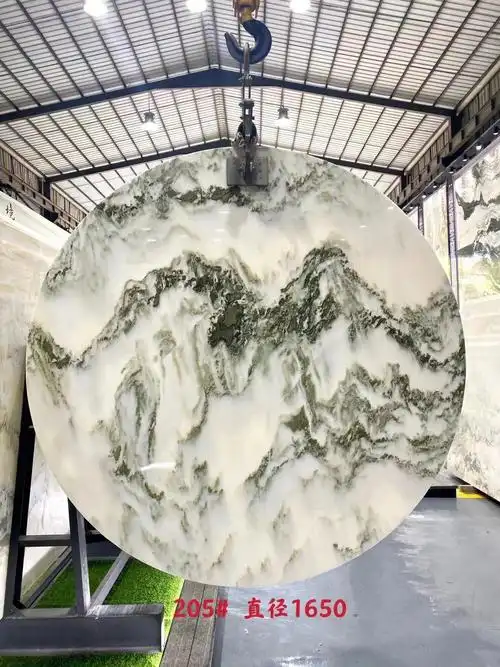 天然山水画大理石圆形背景玄关沙发背景墙