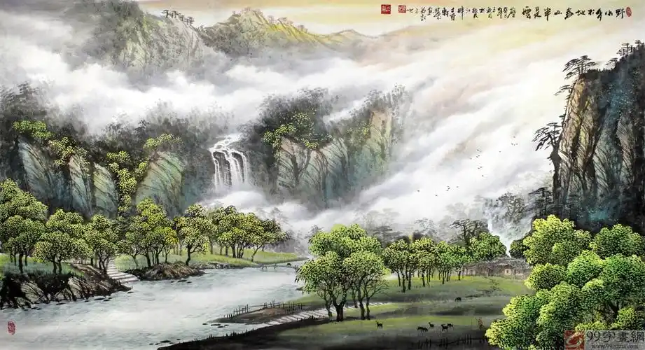 已售张慧仁六尺彩墨山水画春山半是烟