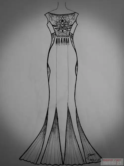 中国风礼服手绘稿