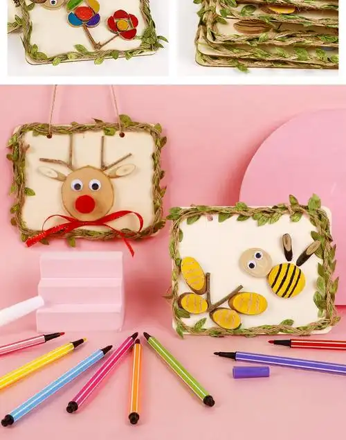 六一儿童节创意diy原木树枝相框画幼儿园亲子手工制作材料包木艺涂