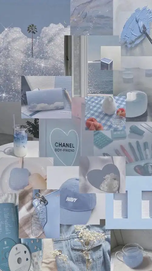 蓝色拼贴潮流文艺背景图手机壁纸