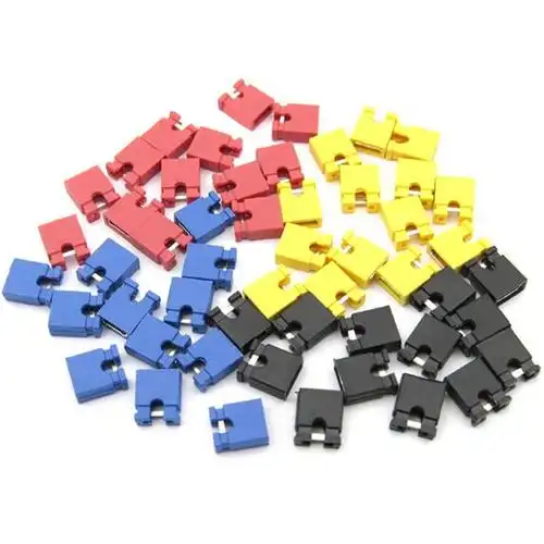 跳线帽短路帽 2.54mm间距 黑黄蓝红色短路块 排针连接器帽(100个)