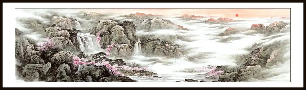 1324-横幅国画写意山水写意四尺对开横山水国画四尺对开写意山水横幅