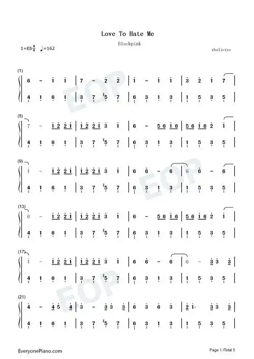 love to hate me-blackpink双手简谱预览1