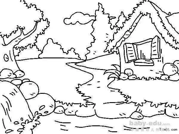 乡村生活和田园风景简笔画