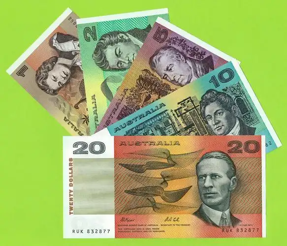 全新unc 澳大利亚1,2,5,10,20元 纸版 小全套 中邮网[集邮/钱币/邮票