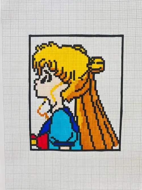 像素画  #格子画  #网格画  #像素画临摹  #临摹  #马克笔  #美少女