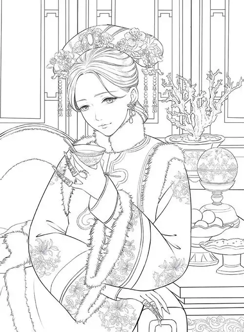 赠海报视频清宫苑锁朱颜古风涂色线描集彩铅画教程书零基础水彩画手绘