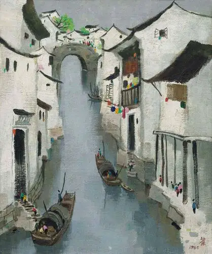 吴冠中 江南水乡 布面油画