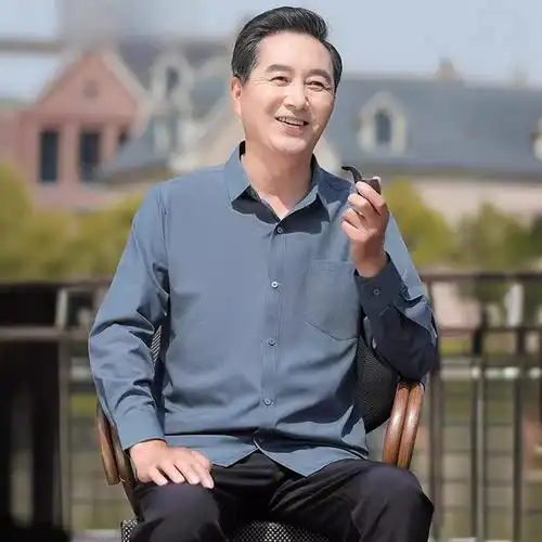 tn春秋款中老年衬衣男士薄款长袖爸爸夏装衬衫休闲爷爷套装夏季衣