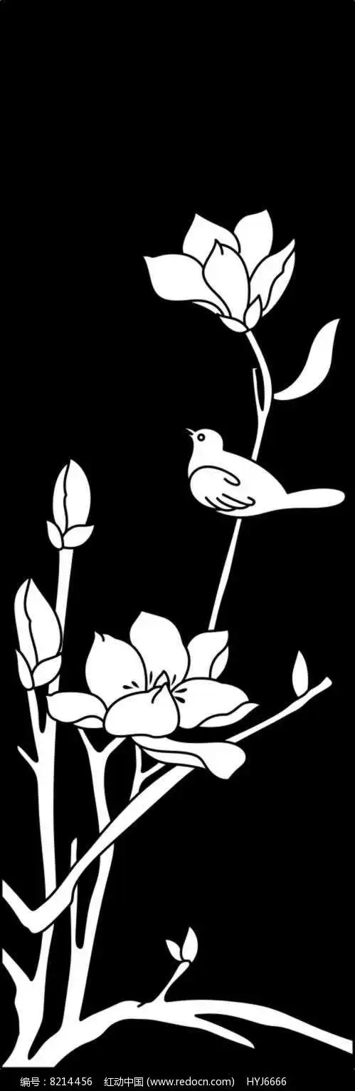 玉兰鸟雕刻图案