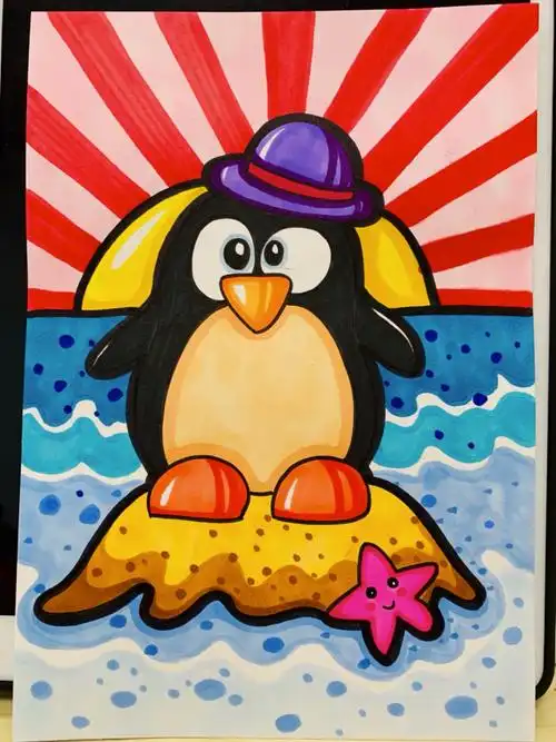 小企鹅 马克笔画 儿童画