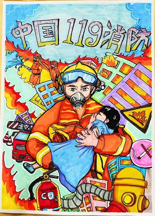 消防主题绘画