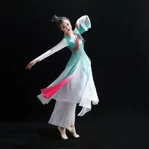 古典舞演出服女飘逸古风扇子舞蹈服装练功服纱衣艺考现代舞表演服