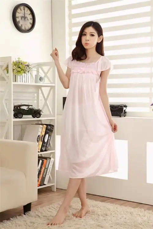 夏季新款韩版女士冰丝睡裙性感蕾丝长裙家居服睡衣一件代发