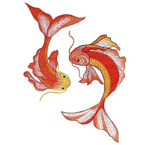 太极鲤鱼刺绣布贴补丁汉服中国国风喜庆布置布贴