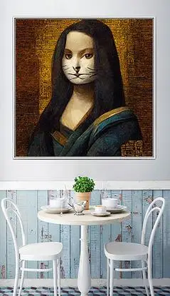 蒙娜丽莎猫咪ai创意绘画拟人化时尚装饰画