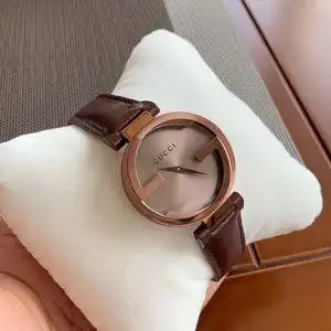 酷奇手表女全智贤同款双g蓝宝石咖啡表带真皮休闲石英表ya133309