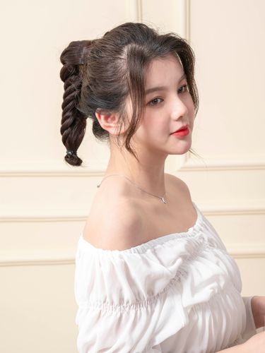 手工蓬松鱼骨辫子假发马尾编发中长卷发女时尚假发马尾辫