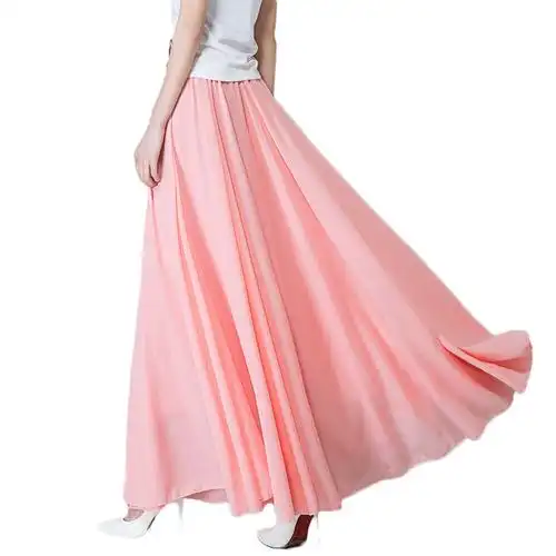 春夏季雪纺半身裙女纯色裙子纱裙大摆波西米亚沙滩裙大码仙女长裙