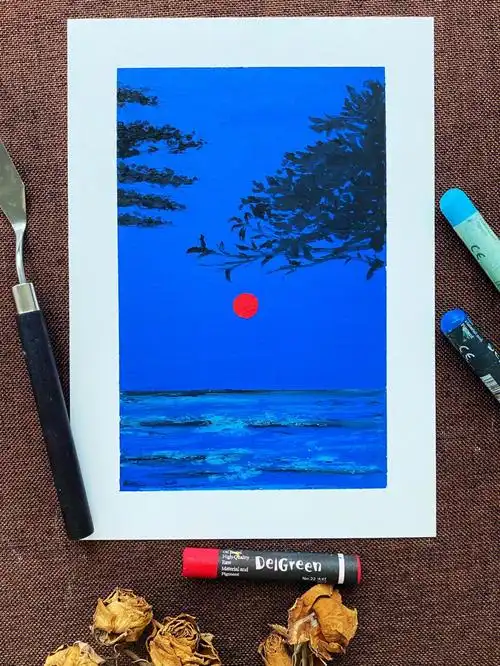 油画棒克莱因蓝有这三种颜色就能画