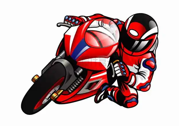卡通红色摩托车比赛转弯压弯png图片素材