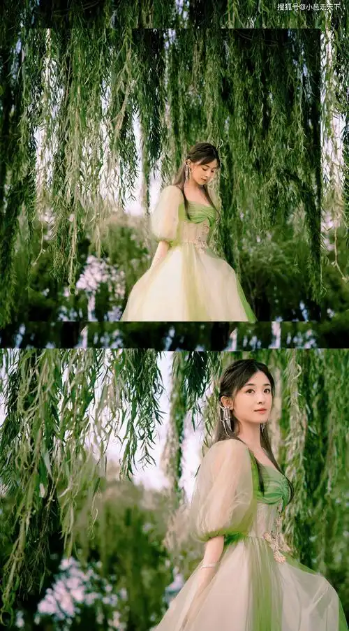 张含韵绿色长裙妩媚写真