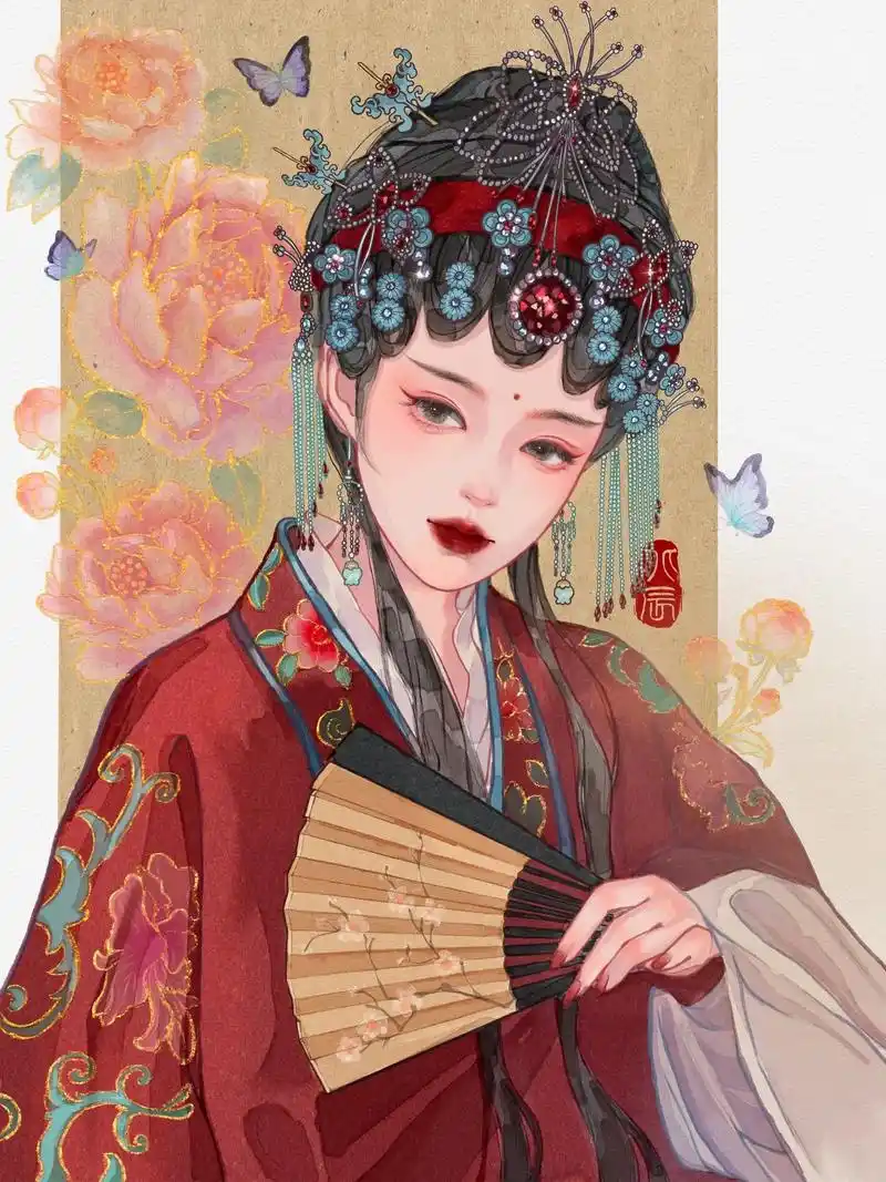 国粹戏曲|古风水彩|ipad画画.#procreate绘画  - 抖音