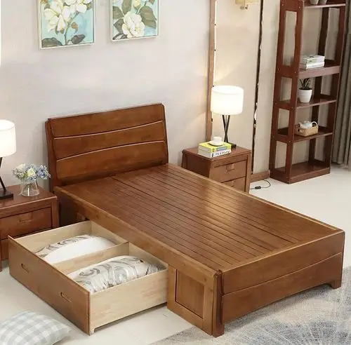 2橡木气动高箱储物床儿童床新中式一米宽单人床成人