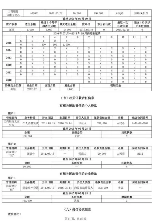 二代纸质版个人征信报告模板展示