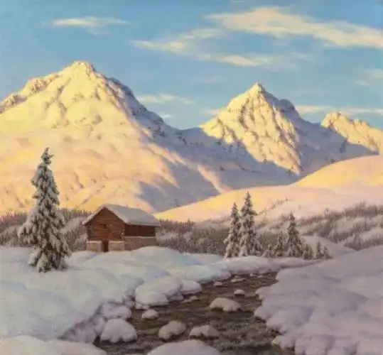 光与雪的大师,他笔下的雪景油画非常的写实!