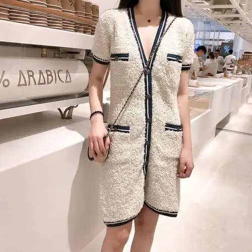 真货chanel粗花针织连衣裙