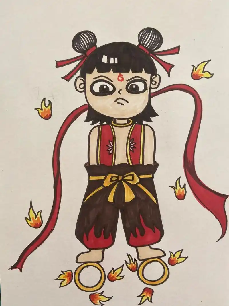 哪吒儿童画,简笔画 每个人心里都有一个属于自己的小哪吒形象