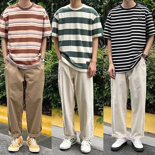 简约休闲男生夏季日常搭配日系条纹衫篇