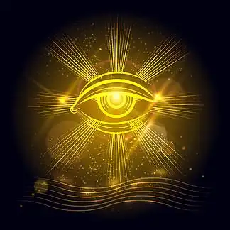 金色闪亮背景上上帝的精神之眼或埃及之眼.矢量图