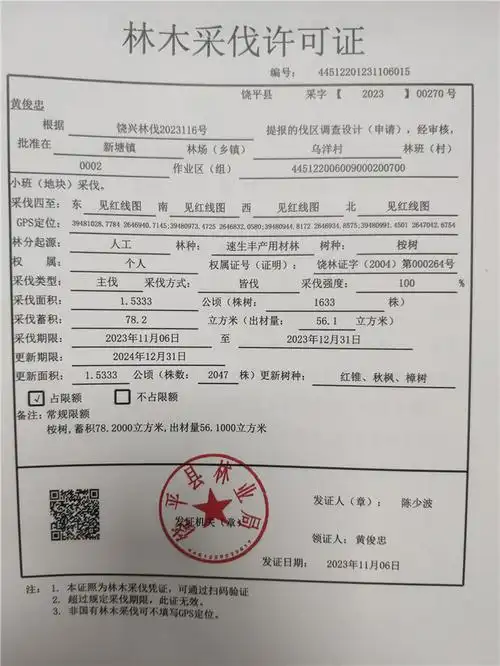广东省林木采伐许可证20231109