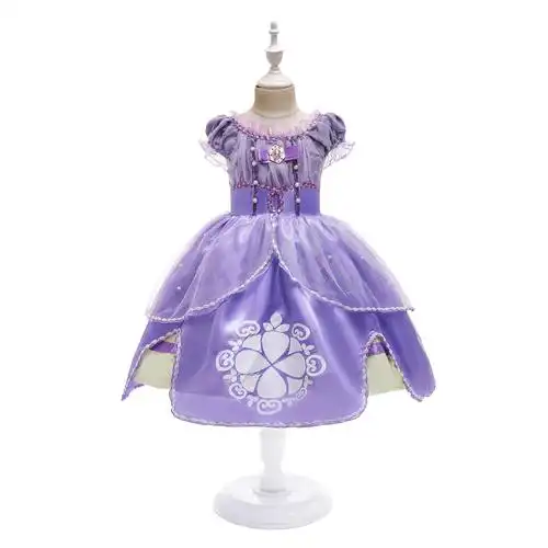 外贸苏菲亚公主裙女童裙sofia棉里印花短袖连衣裙礼服表演服-阿里巴巴