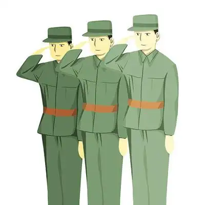 手绘三个军人敬礼姿势部队建军节元素