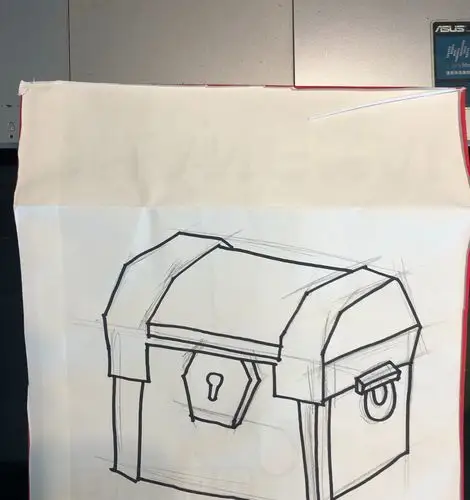 用勾线笔对宝箱进行装饰,并用合适的涂色工具对宝箱进行涂色.