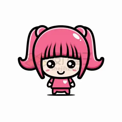 超可爱大头粉色卡通女孩png图片免抠矢量素材 人物素材-第1张