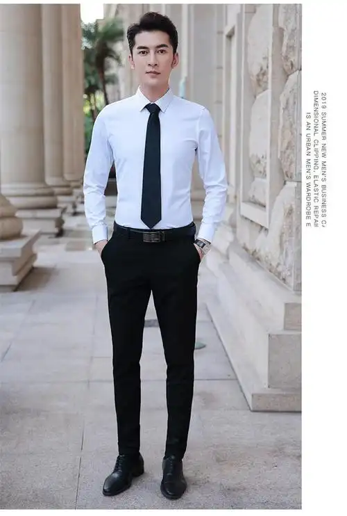 正装衬衫西裤套装男长袖面试白色休闲商务伴郎工装短袖男士白衬衣白色