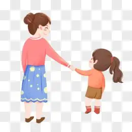 妈妈和女儿一起走路背影免抠元素pngpsd卡通父亲牵着孩子走路背影元素