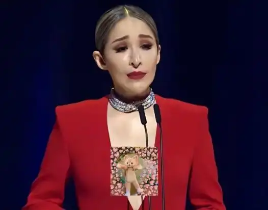 萧亚轩是2022年金曲奖的主持人,他穿着一身红色的衣服,化着厚厚的妆容