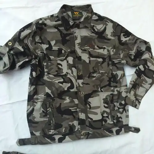 新款夏长袖迷彩服 薄款多斗休闲套装 纯棉训练服工作服外军服