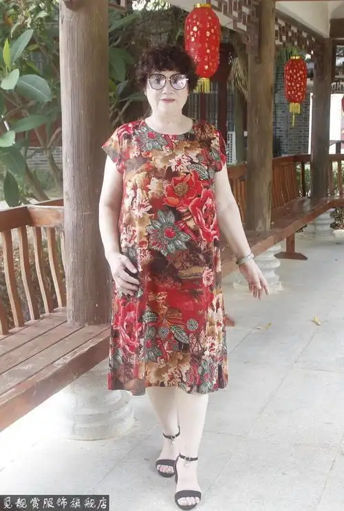 老奶奶夏季连衣裙中老年人夏天连衣裙子老太太老太婆中老年棉麻印花超
