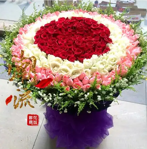 舟山鲜花店速递1314朵红白白粉蓝玫瑰混搭鲜花同城鲜花速递(同城)