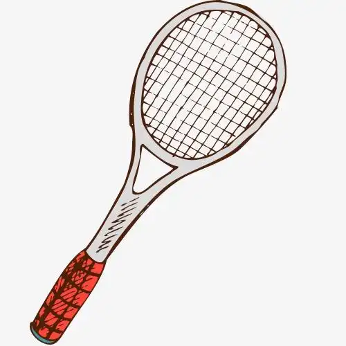 手绘黑白线条羽毛球拍设计素材